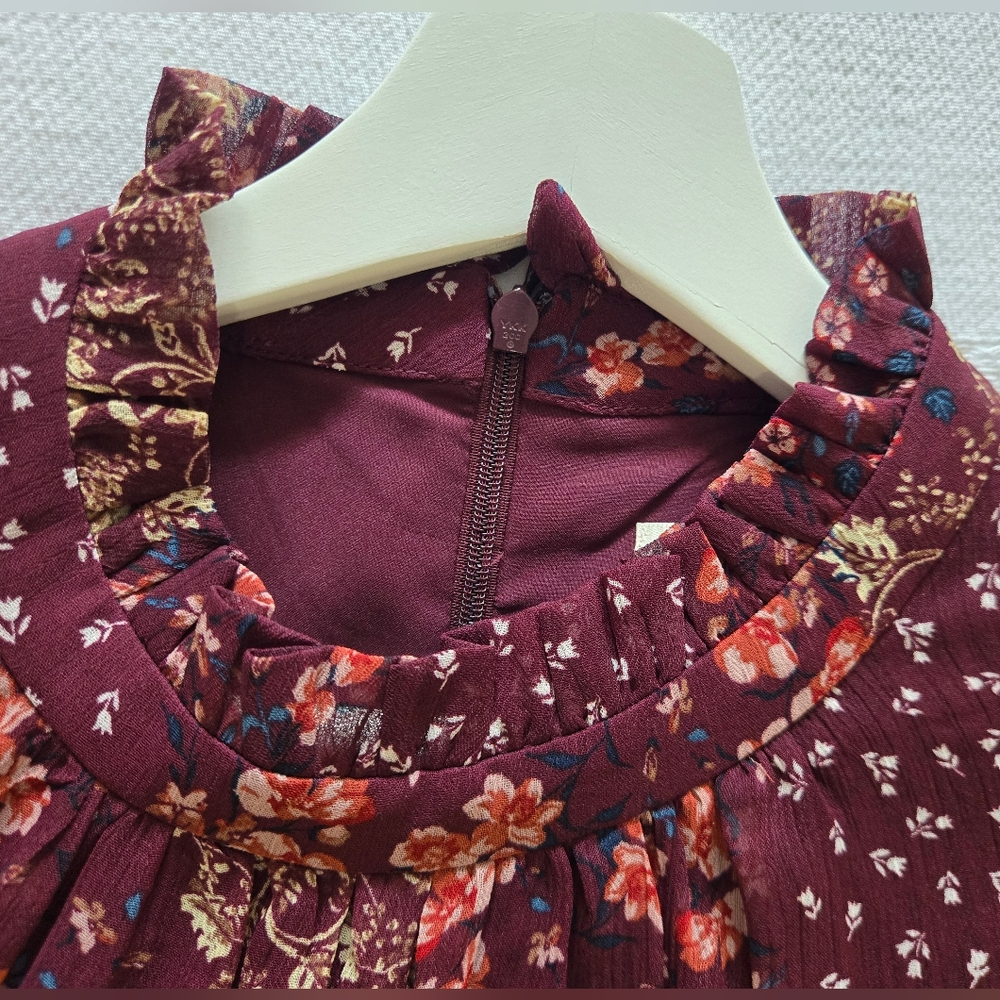Eliza J Burgundy Long Sleeve Dress With Ruffled Collar - Picture 3 of 11